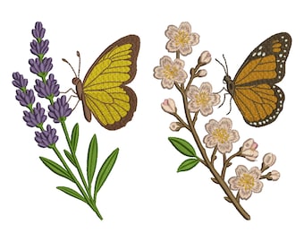 Butterfly Embroidery Design, Floral Butterfly Embroidery Frame, Blue Butterfly, Lavender Embroidery, Machine Embroidery Design