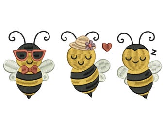 Bee Embroidery Design, Honeybee Embroidery, Cute Bee Embroidery, Flying Sleepy Bee Embroidery, Bee Design Machine embroidery design