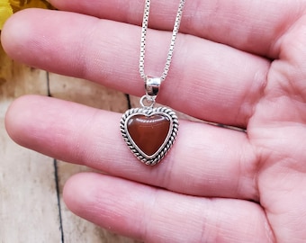 Colgante de corazón de cornalina/Colgante de corazón de plata de ley/Colgante de corazón de cornalina/Collar de corazón/Regalo para ella/A92