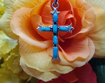 Turquoise Cross Pendant/ Sterling Silver Pendant/ Cross Pendant/ Blue cross Necklace/ Gift For Her/ A85
