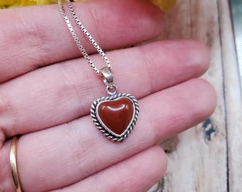 Colgante de corazón de cornalina/Colgante de corazón de plata de ley/Colgante de corazón de cornalina/Collar de corazón/Regalo para ella/A6
