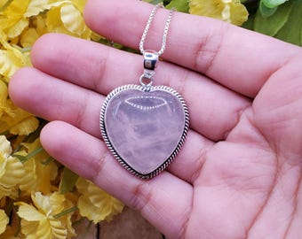 Rose Quartz Heart Pendant/ Sterling Silver Pendant/ Heart Pendant/ Rose Quartz Necklace/ Gift For Her/ A102