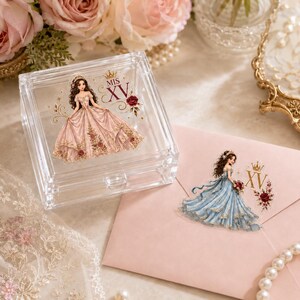 Mis Quince XV PET Sticker, Quinceañera Princess Decal, Floral Sweet Fifteen Birthday Sticker, Quince Party Favor, Single Sticker