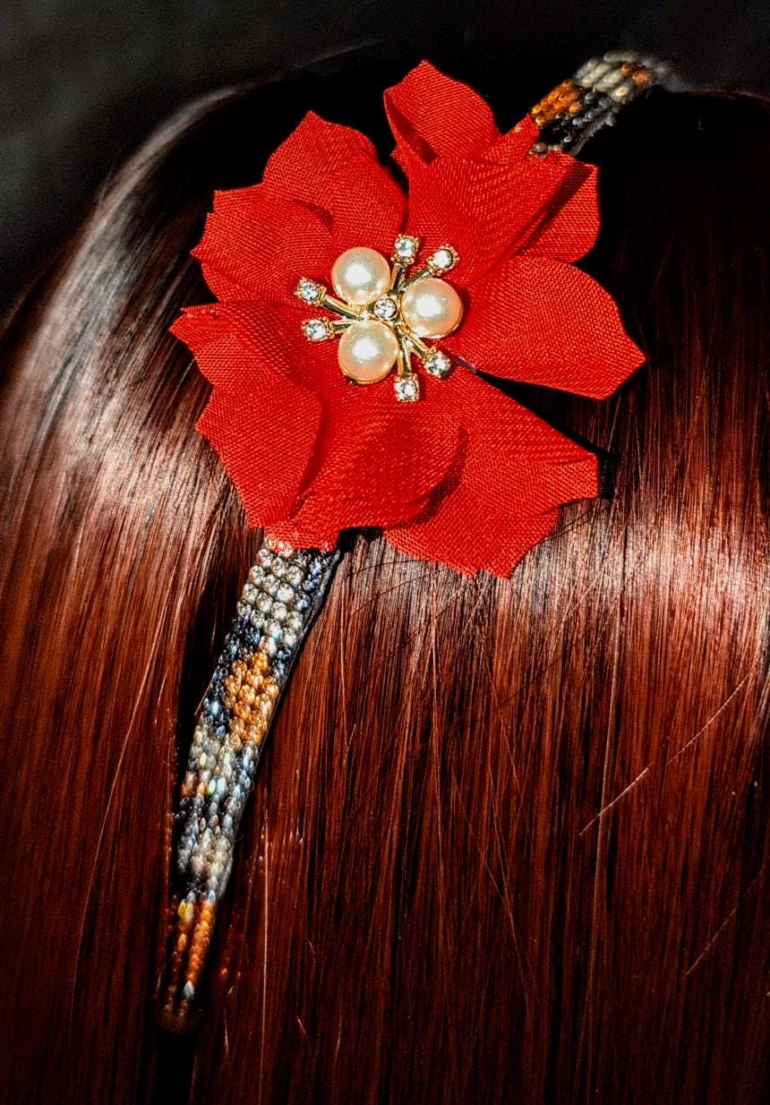 Red Flower With Cheetah Print Accent Padded Headband - Etsy