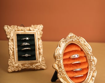 Marco de exhibición de anillos de oro vintage, elegante soporte para joyas