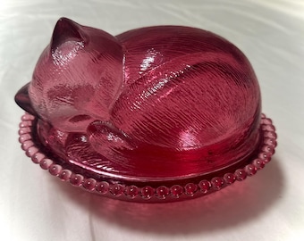 Indiana Glass Clear Sleeping Kitten on Nest Candy Dish - Etsy