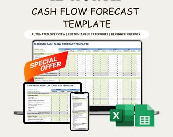 12-Month Cash Flow Forecast Template | Automated Small Business Budget Tracker (Google Sheets)