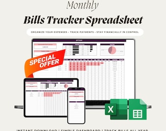 Automated Bill Tracker Spreadsheet | Google Sheets Finance Dashboard (Digital Download)