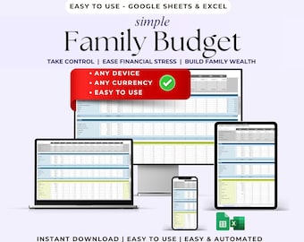 Family Budget Spreadsheet: Google Sheets, Excel Planner (Digital Download)