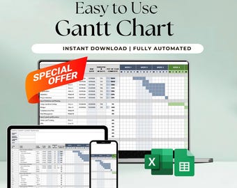 Gantt Chart Project Management Template | Team Task Tracker | Excel | Google Sheets | Project Planner Timeline | Task Management Planner