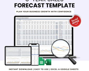 3-Year Sales Forecast Template | Small Business Financial Planner (Excel, Google Sheets)