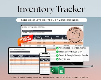 Inventory Tracker Spreadsheet and Small Business Inventory Template for Google Sheets and Excel. Automated inventory management