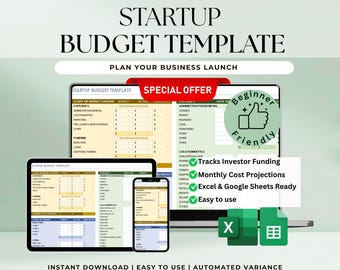 Startup Budget and Financial Projections Template | Excel & Google Sheets | Startup Planner, Business Forecast, Expense Tracker