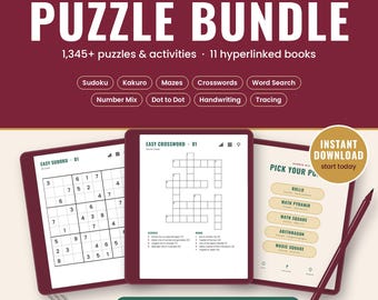 Kindle Scribe Colorsoft Puzzles Bundle, 1345+ hyperlänkade pussel, Sudoku, Kakuro, Korsord, Ordsökning, Labyrinter, Prick-to-prick, Handskrift