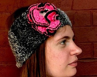 Fascia di testa/Banda per capelli/Ear Warmer - Handknitted e Crocheted with Flower