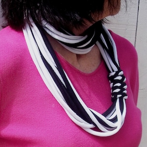 T-shirt Necklace/Infinity Scarf and Bracelets - black & white, recycled