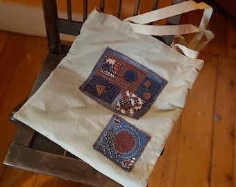 Tote - Sashiko Stitched Boro Patches and Denim Lining