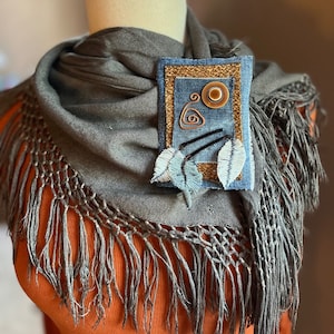 Textile brooch, Fabric brooch, Statement jewelry