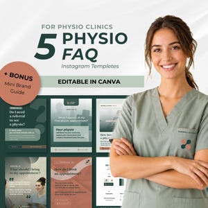 Physio FAQ Instagram Templates, 5 Editable Canva Posts for Physical Therapy Clinics