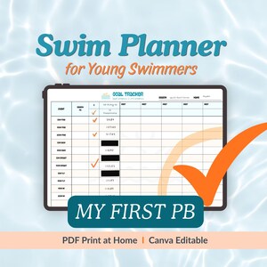 Swim Goal Tracker for Kids | Swim Planner | Swimming Progress Chart | Printable Training Schedule | Editable Canva | for Junior swimmer