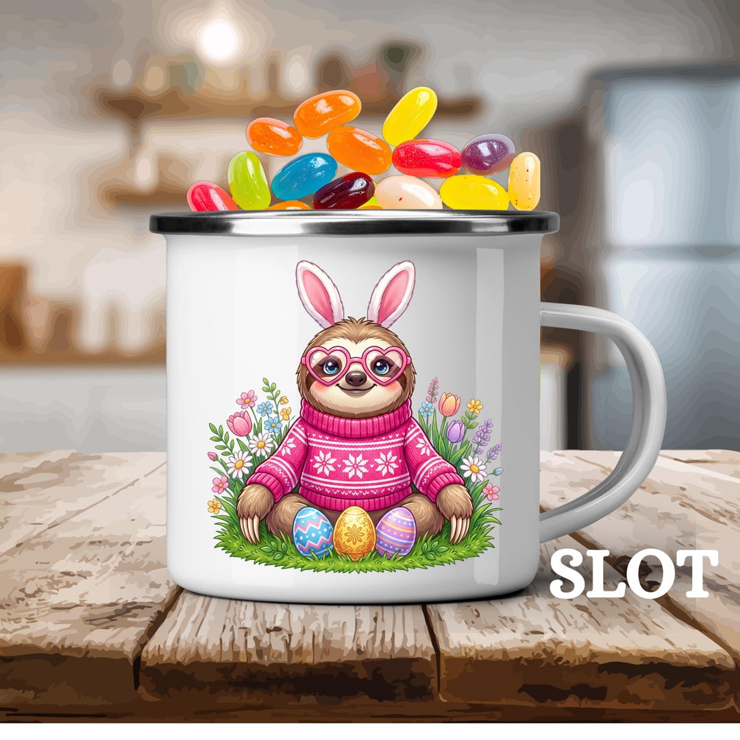 Sloth Bunny Ears Enamel Mug | Easter Eggs Spring Camping Cup - Etsy