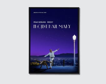 Póster de la película Project Hail Mary (2026), arte mural de ciencia ficción, lámina de arte espacial inspirada en Ryan Gosling, decoración nocturna minimalista.