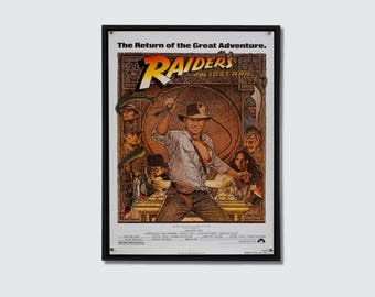 Póster vintage de Indiana Jones y los cazadores del arca perdida, arte de pared de Indiana Jones, lámina de película de aventuras clásica de los 80, arte retro de Harrison Ford, regalo de decoración para la habitación