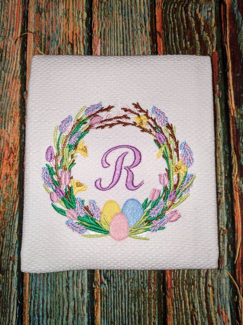 Easter Monogrammed Kitchen Dish Towel, personalized kitchen towel, Easter dish towel image 2