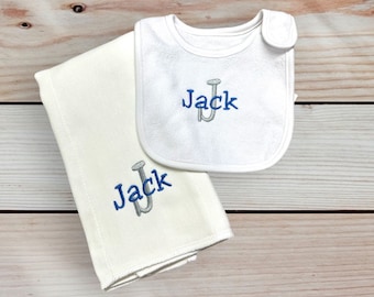 Baby Boy Bib and Burp Cloth, Baby Boy Gift, Personalized Baby Gift, Baby Girl Gift, Baby Shower Gift