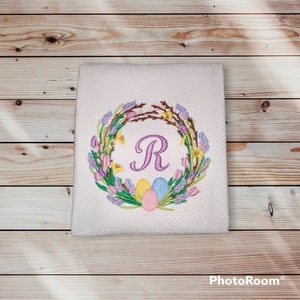 Easter Monogrammed Kitchen Dish Towel, personalized kitchen towel, Easter dish towel image 1