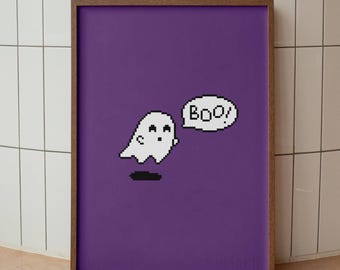 Pixel Art Halloween Ghost Print | Purple Holiday Print | Home Decor | Minimal Art | Aesthetic Poster | Printable Wall Art | Digital Download