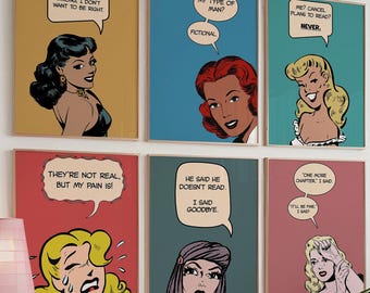 Comic Book Wall Art Set of 6 | Retro Book Lover Posters | Vintage Pop Art Reading Prints | Digital Download