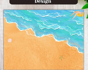 Ocean Cutting Board PNG | Glass Cutting Board Sublimation Design | Beach Kitchen Decor PNG | Coastal Cutting Board Template