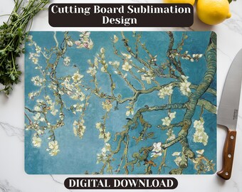 Van Gogh Cutting Board PNG | Glass Cutting Board Sublimation Design | Vintage Kitchen Decor