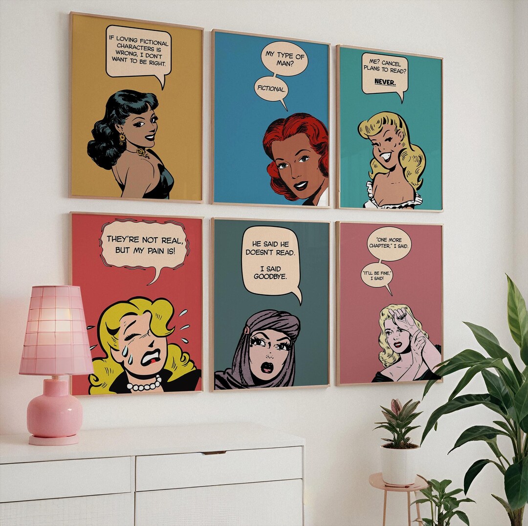 Comic Book Wall Art Set of 6 | Retro Book Lover Posters | Vintage Pop ...