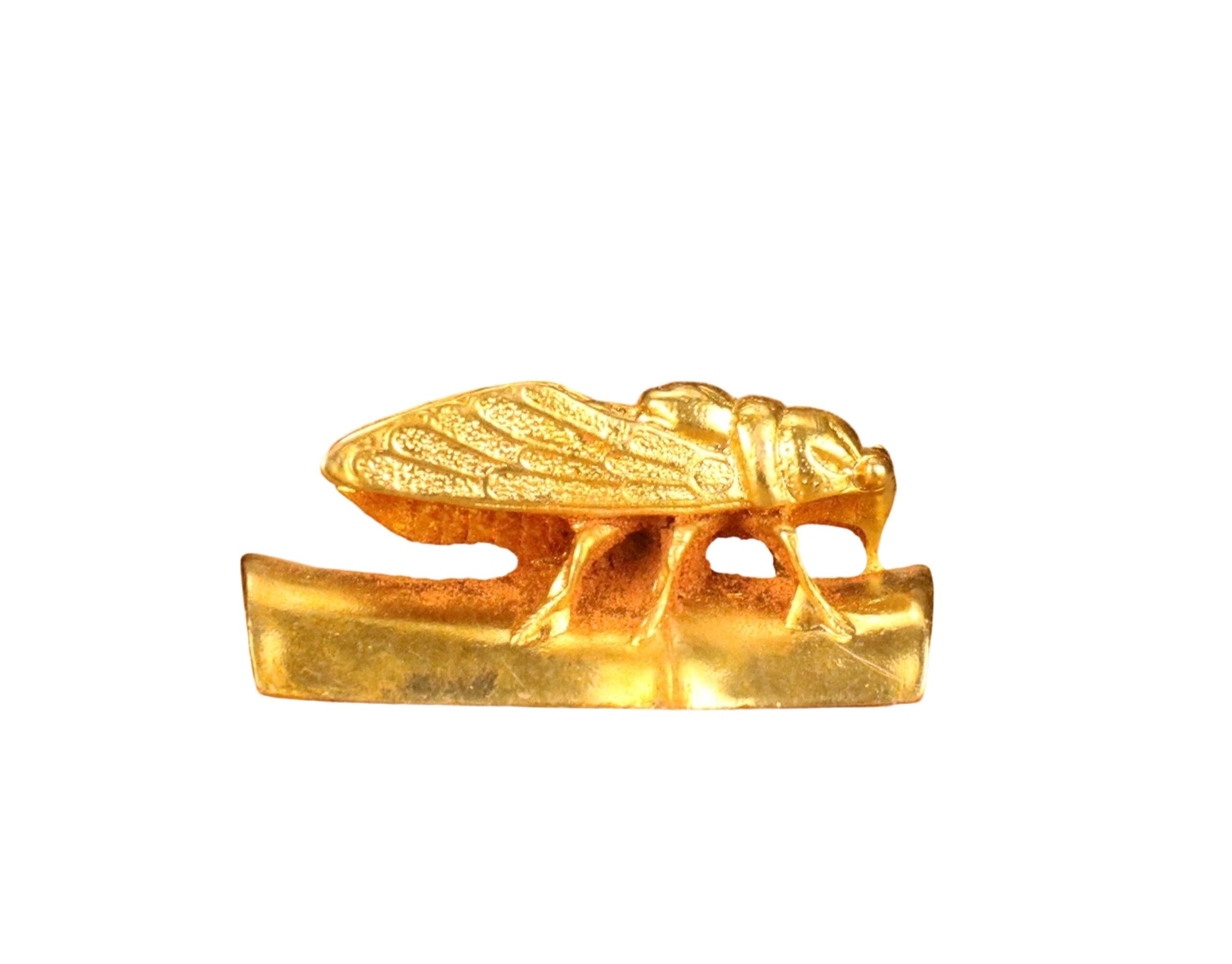 Vintage Gilded Bronze Cicada Figurine, Chinese 
