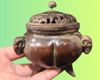 Vintage Bronze Sheep Head Incense Burner | Feng Shui Tea Pet