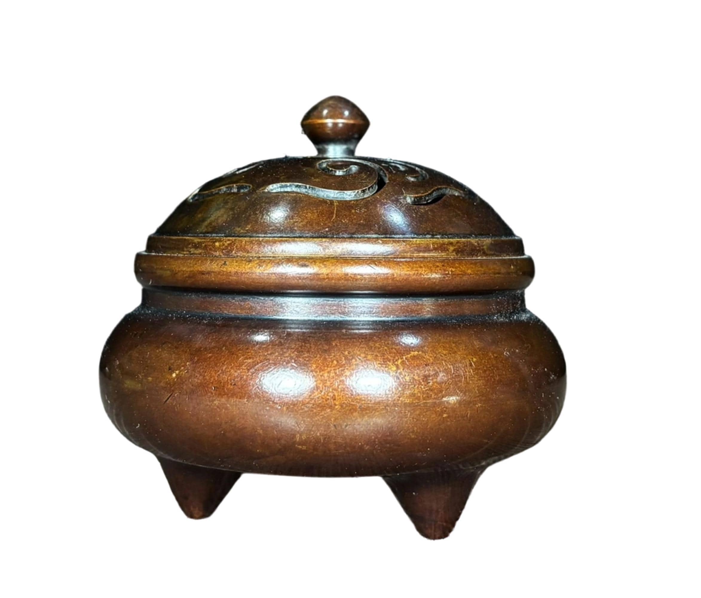 Antique Bronze Tripod Incense Burner - Cloud Carving Spiritual