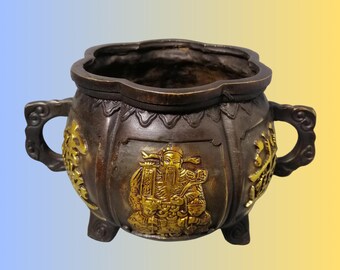 Two-Tone Brass God of Wealth Treasure Bowl, Feng Shui Cornucopia Wealth Cauldron Decor