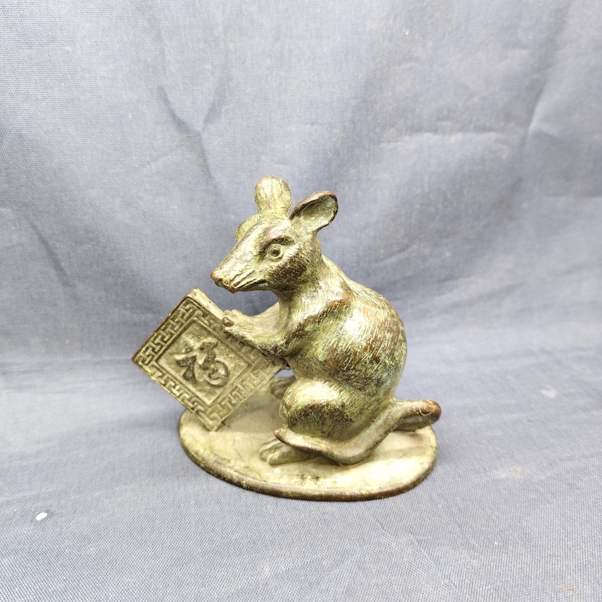 Vintage Bronze Zodiac Rat Tea Pet | Antique Chinese Feng Shui