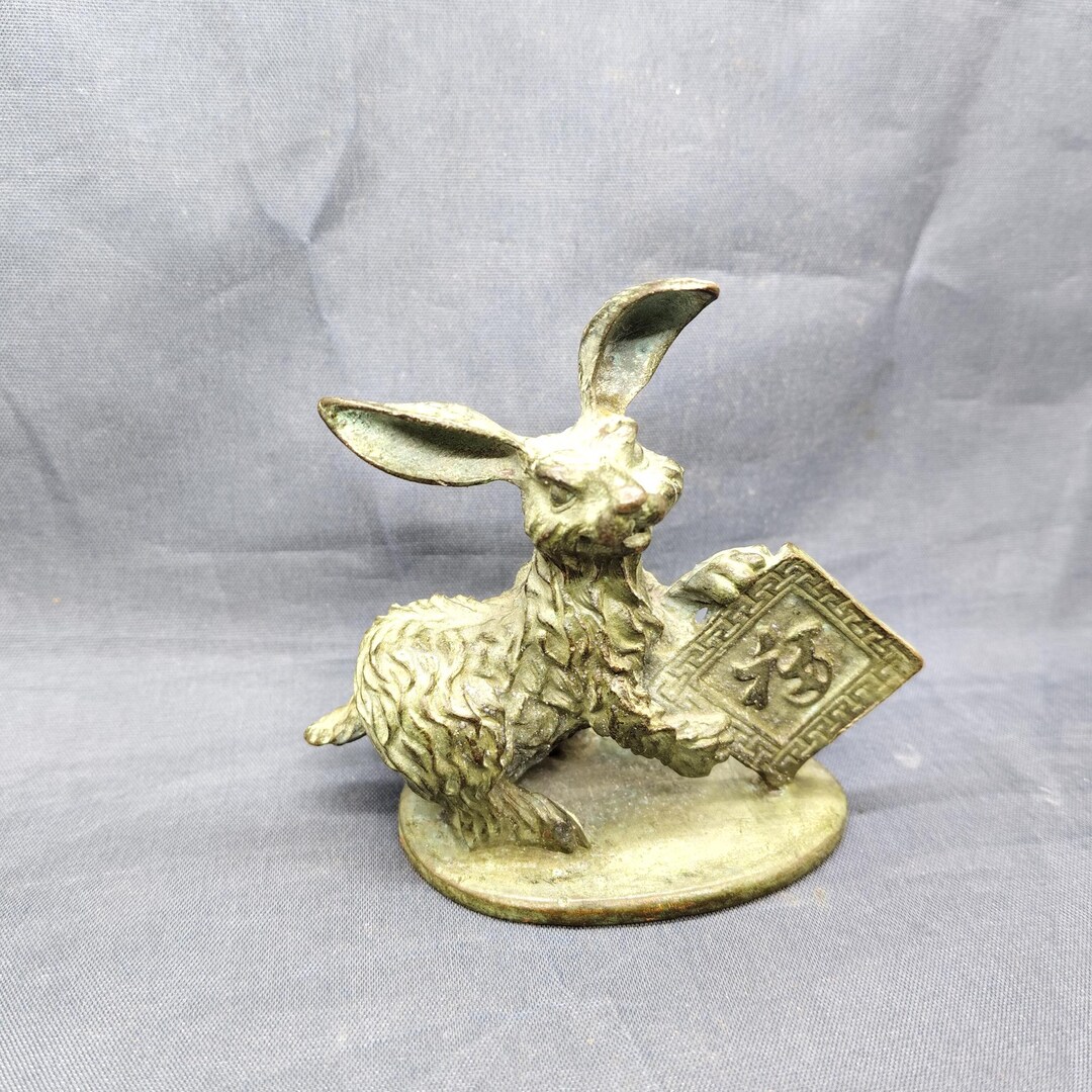 Vintage Bronze Zodiac Rabbit Tea Pet | Antique Chinese Feng Shui ...