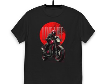Camiseta de motociclista Live Life – Rider Attitude / Gráfico Café Racer rojo intenso / Camiseta clásica unisex Freedom, Speed & Mindset