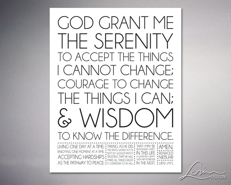 the serenity prayer by reinhold neibuhr black text 8x10 etsy
