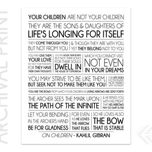 On Children - Kahlil Gibran - The Prophet - Nursery Decor - Archival Poster Print - Choose your color! - 8x10, 11x14, 16x20, 20x24, 24x30