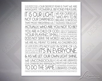 Marianne Williamson - Our Deepest Fear Quote - Inspirational Print - 5x7, 8x10, 11x14, 16x20, 20x24, 24x30 Archival Print - EastonDesign