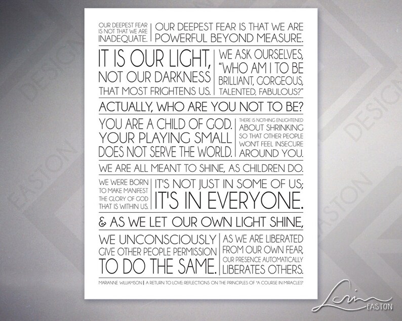 Marianne Williamson - Our Deepest Fear Quote - Inspiration…