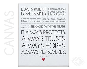 1 Corinthians 13: 4-7 Love Wedding Anniversary - Print on Gallery Wrapped Canvas .75" depth with white edges - 8x10, 11x14, 16x20