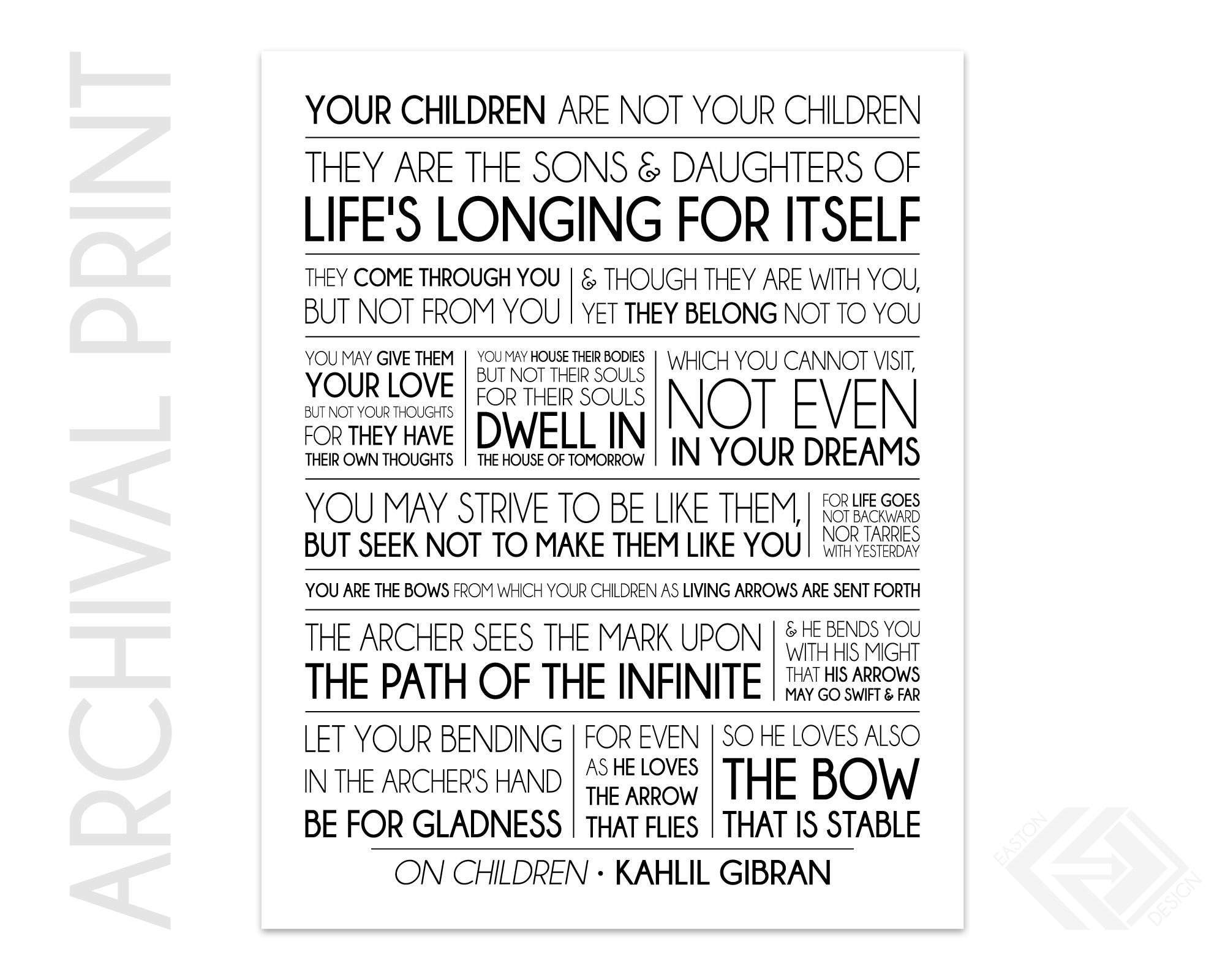 On Children Kahlil Gibran the Prophet New Version Nursery Decor ...