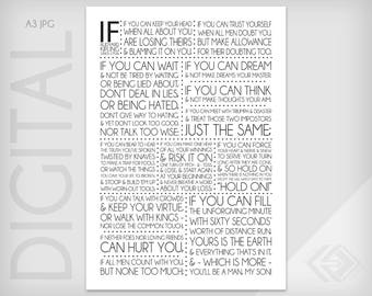 A3 - IF by Rudyard Kipling - Black Text - Instant Download Digital File JPG