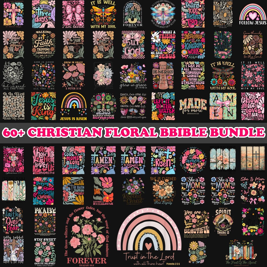 Christian Floral Bible Verse PNG Bundle | Faith Quote Art | Religious ...
